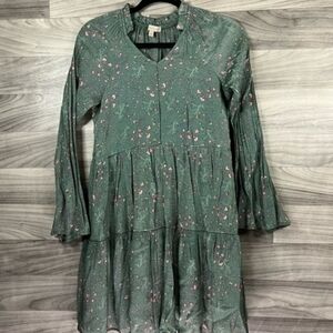 Wonderly Girl's Boho Style Green Floral Print Dress - XL